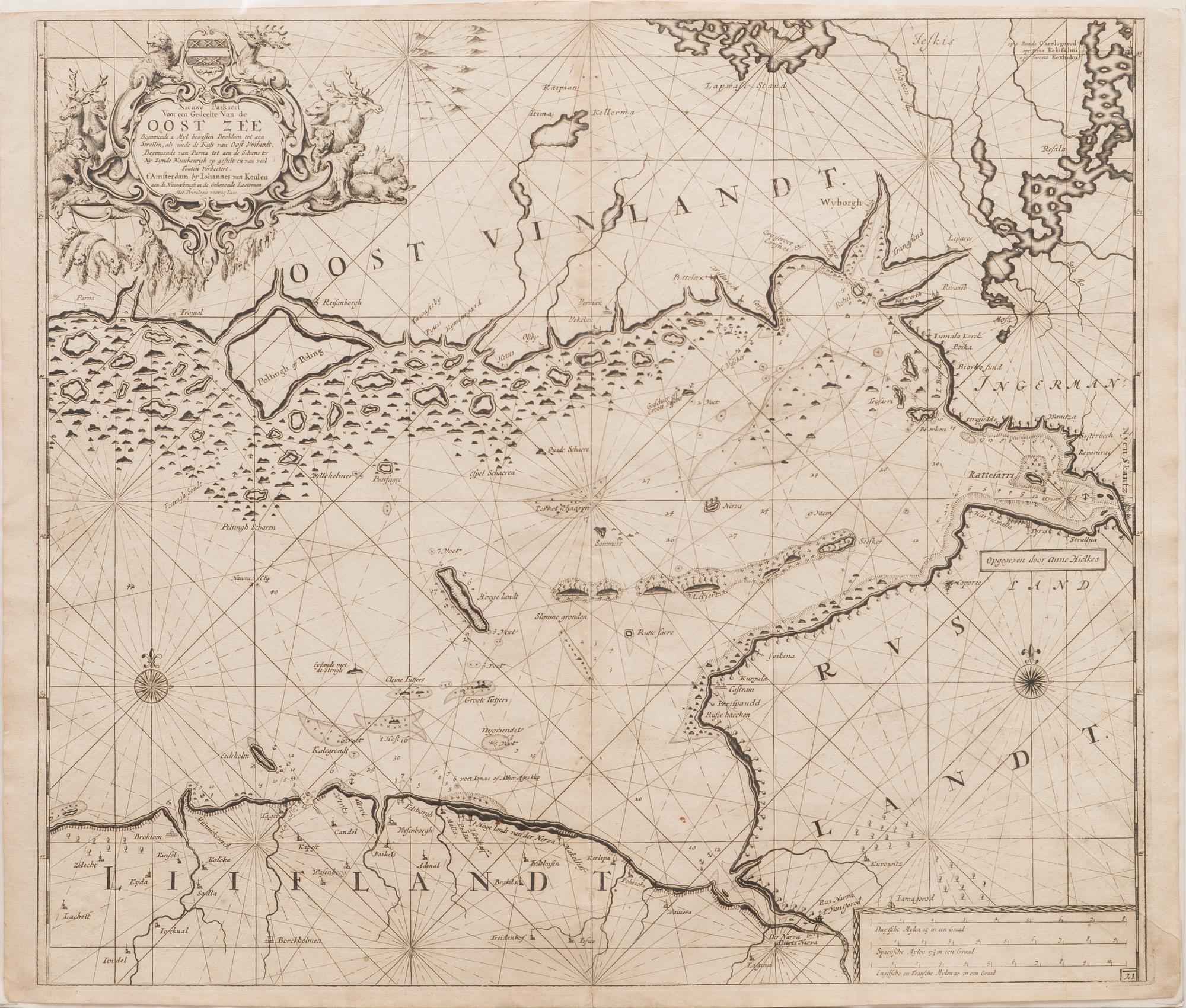 A 1680s copper engraved map by Johannes van Keulen.
