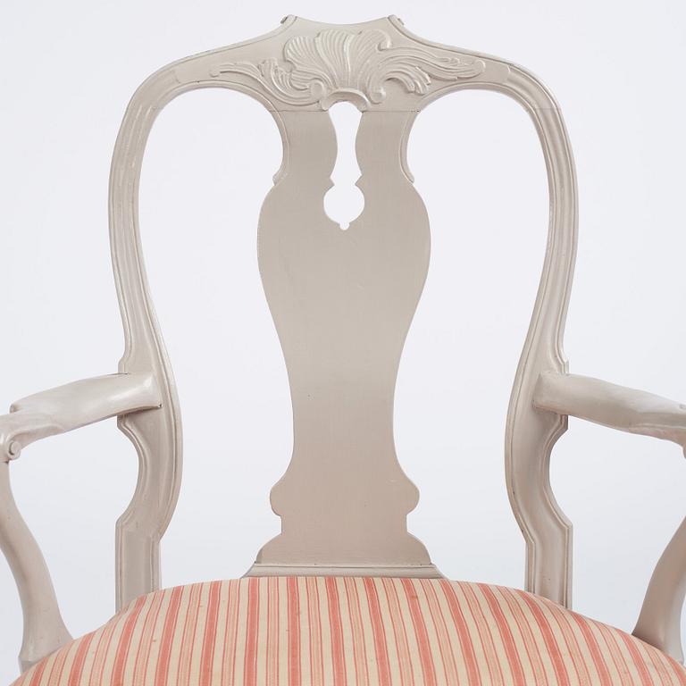 A pair of Swedish Rococo armchairs, Stockholm, 18th century.