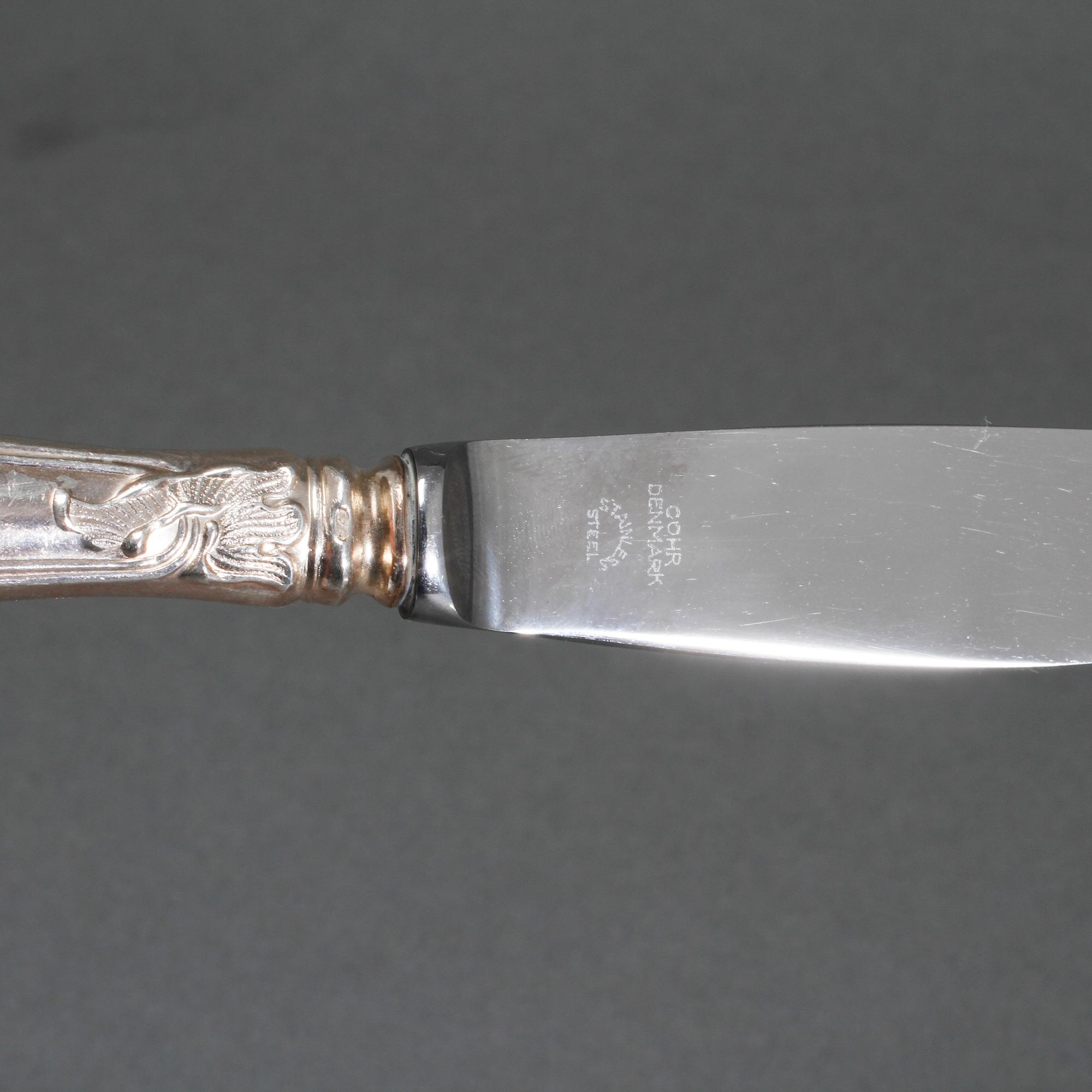 MATSILVER, 55 delar, silver, sachsisk modell, bl a Cohr, Danmark. Total vikt med stålblad ca 2162 gram.