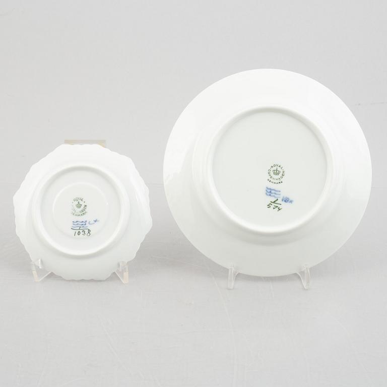 Royal Copenhagen, a 25-piece mocha porcelain service, half lace "Blue Fluted", Denmark.