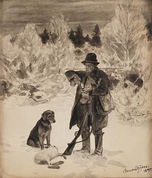 725. Bruno Liljefors, Winter scene with hunter.