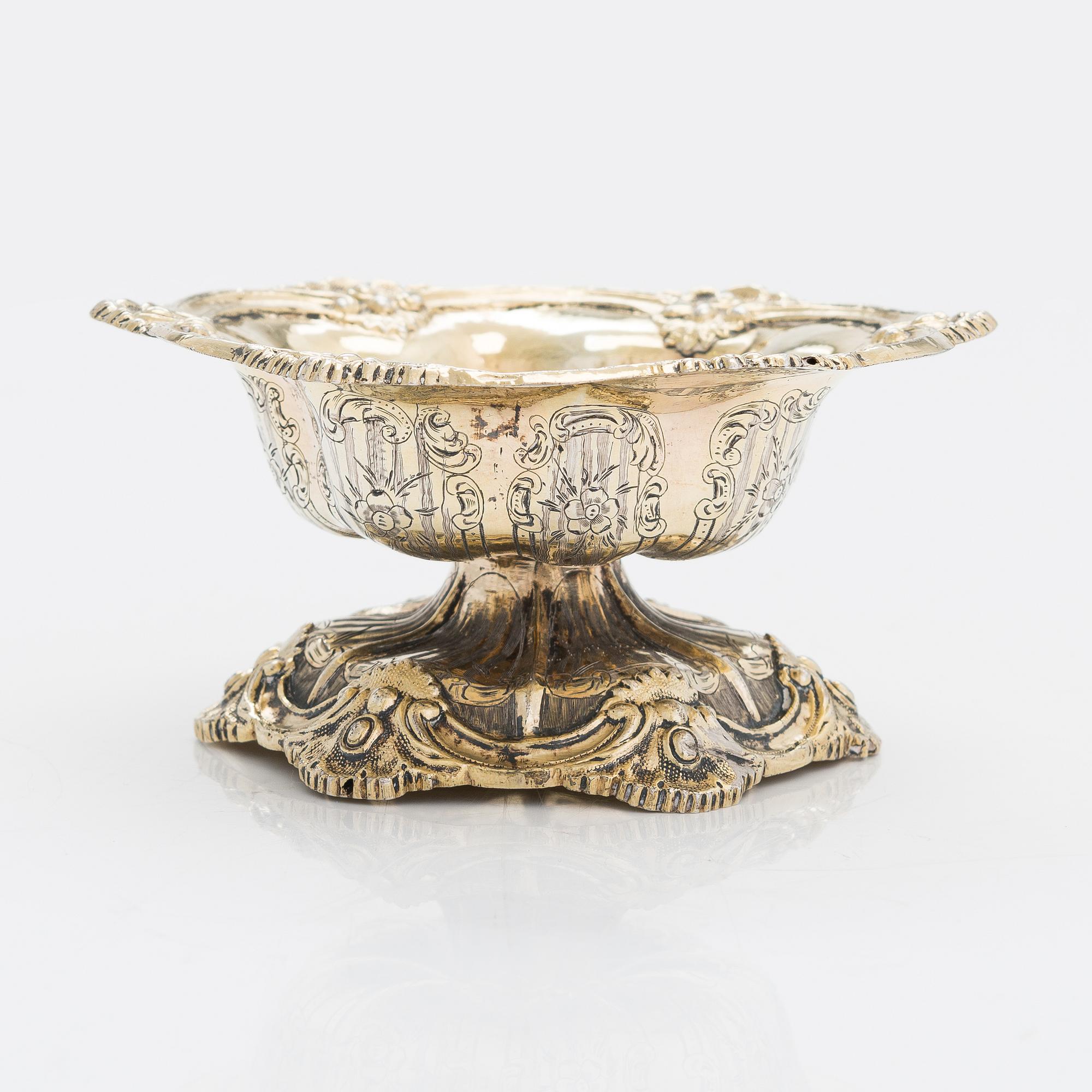 A mid-19th-century parcel-gilt silver salt cellar, Moscow 1846.