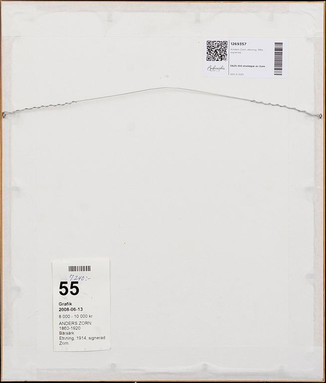 Anders Zorn, etsning, 1914, signerad.