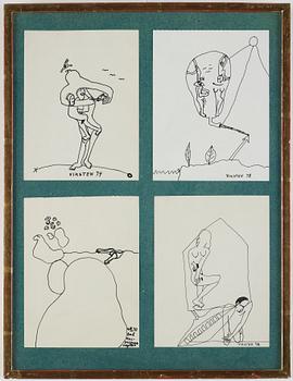 Hans Viksten, 4 framed indian ink drawings, signed and dated -70, -72, -74, -78.