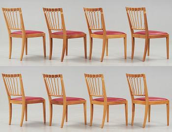 Josef Frank, A set of eight Josef frank walnut and rattan chairs, Svenskt Tenn, model 1165.