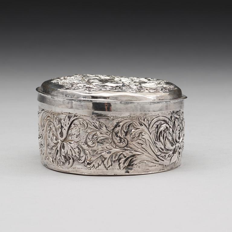 Hans Ekeström dä, ask med lock, silver, Hälsingborg 1707, barock.