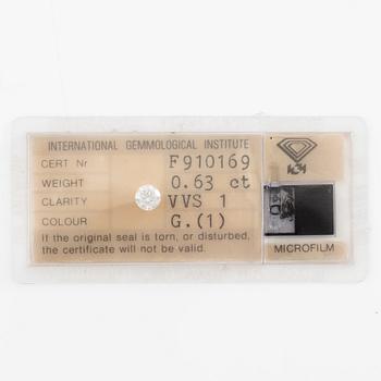 Unmounted brilliant-cut diamond, 0.63 ct, IGI seal. Accompanied by IGI certificate.