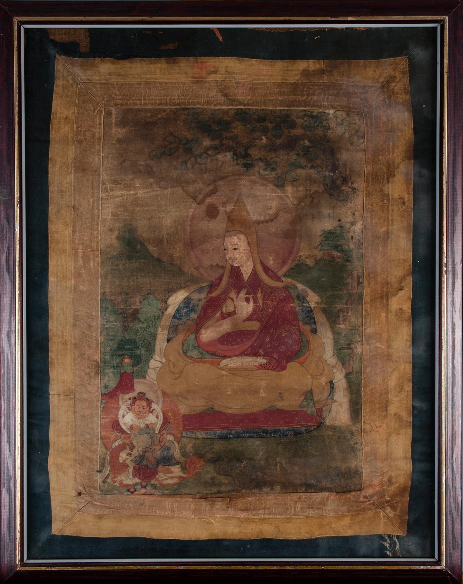 TANKA, målning på silke, Tibet 1700/1800-tal.