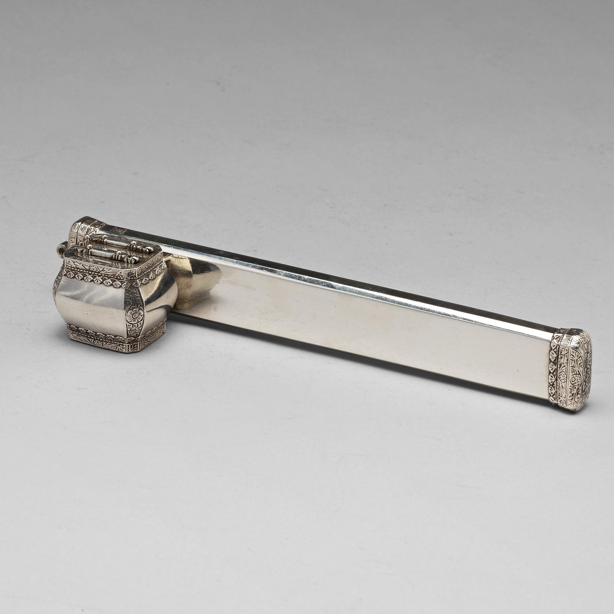 An early 20th century Ottoman silver scribe's pen-case / divit, makers mark Làtif, before 1909.