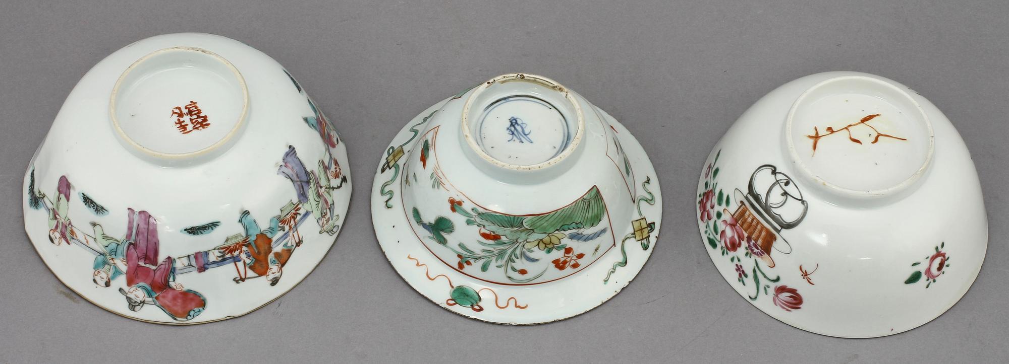 SKÅLAR, 3 st, porslin, Kina, 1700/1800-tal.