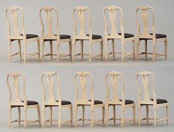 Ten matched Swedish Transition 18th century chairs.