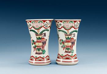 547. A pair of famille verte vases, Qing dynasty, 18th Century.