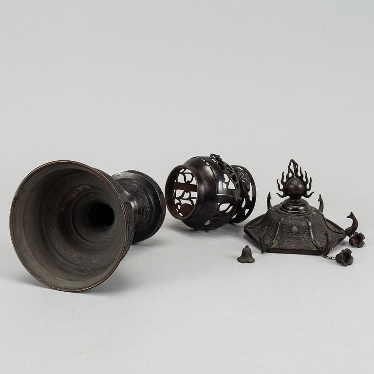A 20th century Japanese bronze light holder pagoda.