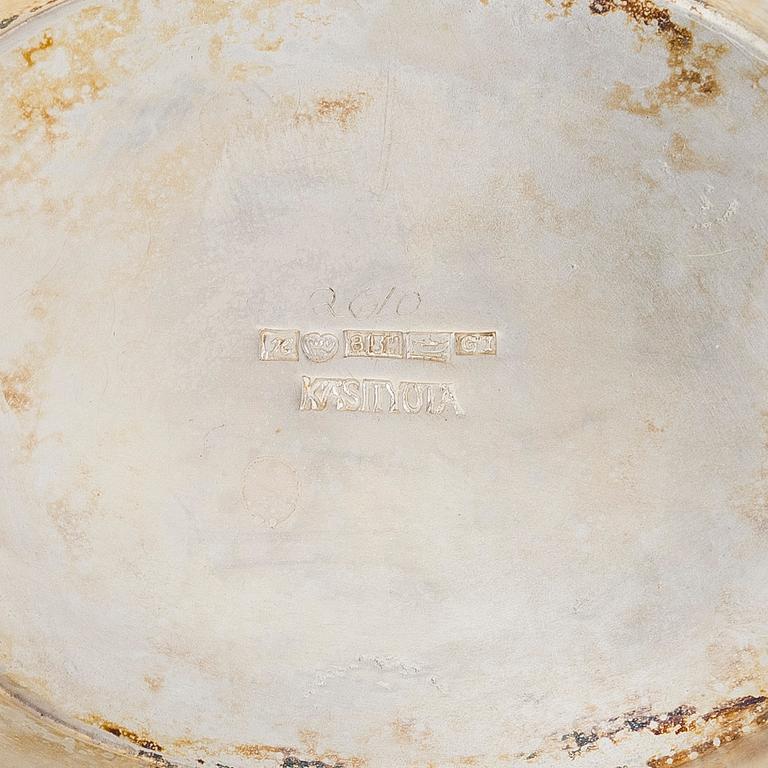 Sugar bowl and cream jug, and four pieces of silver cutlery, Vyborg, Turku, Hämeenlinna and Helsinki 1926-60.