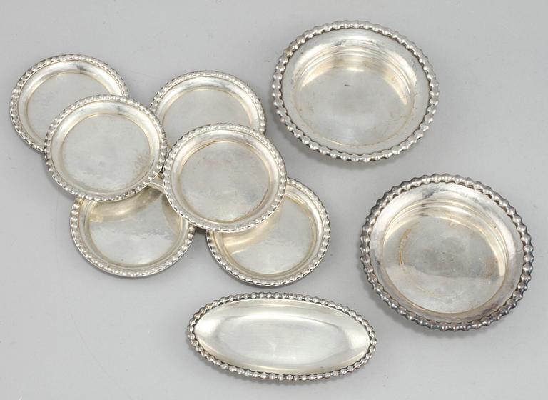 PARTI SILVER, 9 delar, K. Andersson, Stockholm, 1900-talets första hälft, vikt 650 g.