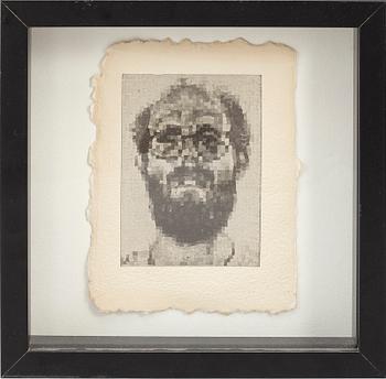 CHUCK CLOSE, "Self-portrait". inbjudningkort utställning 1986, Björn Olsson galleri.