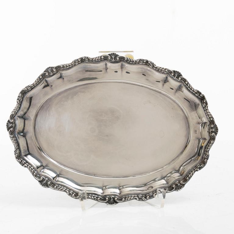 Cream jug, sugar bowl, and tray, silver, Rococo style, 20th century.