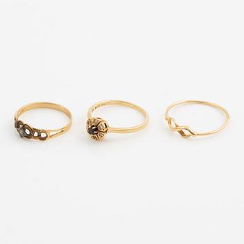 Ring, six pieces, 18K gold with, among other things, pearls and rose-cut diamond.