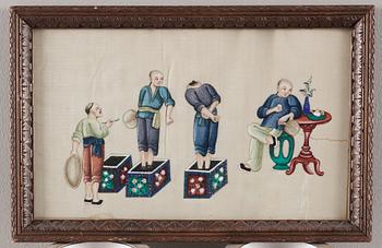 GOUACHER,14 stycken. Qingdynastin sent 1800-tal.