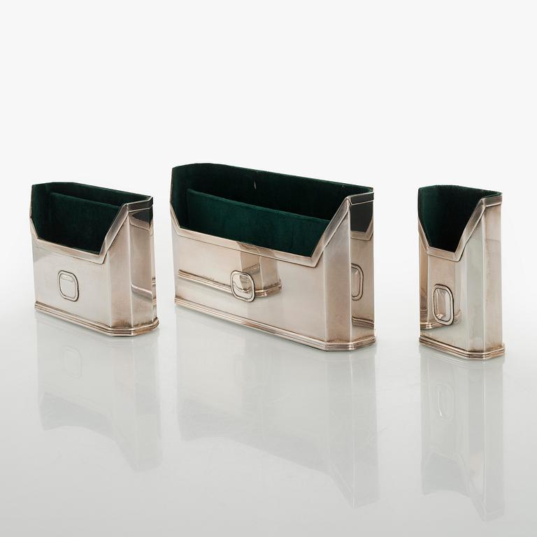 A set of three silver letter/pen holders, Italy, second half of the 20th century.