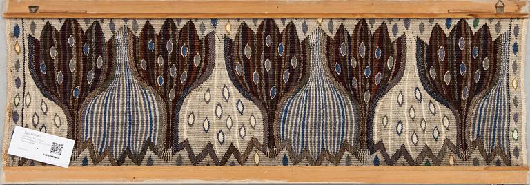 VÄVNAD, "Blå Crocus". Gobelängvariant. 92 x 32 cm. Signerad AMF.