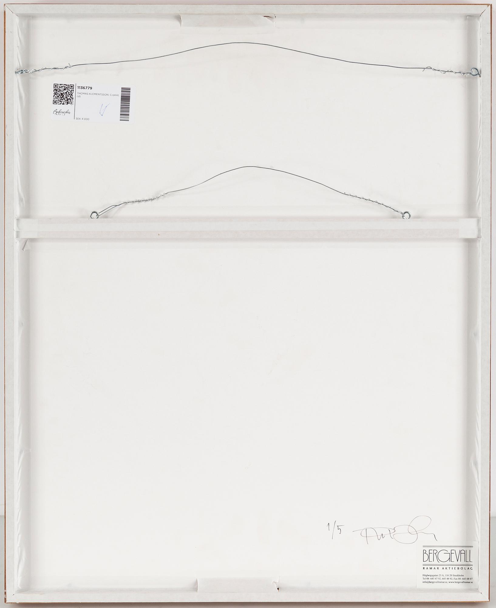 THOMAS KLEMENTSSON, photograph signed and numbered 1/5 on the back of the frame.