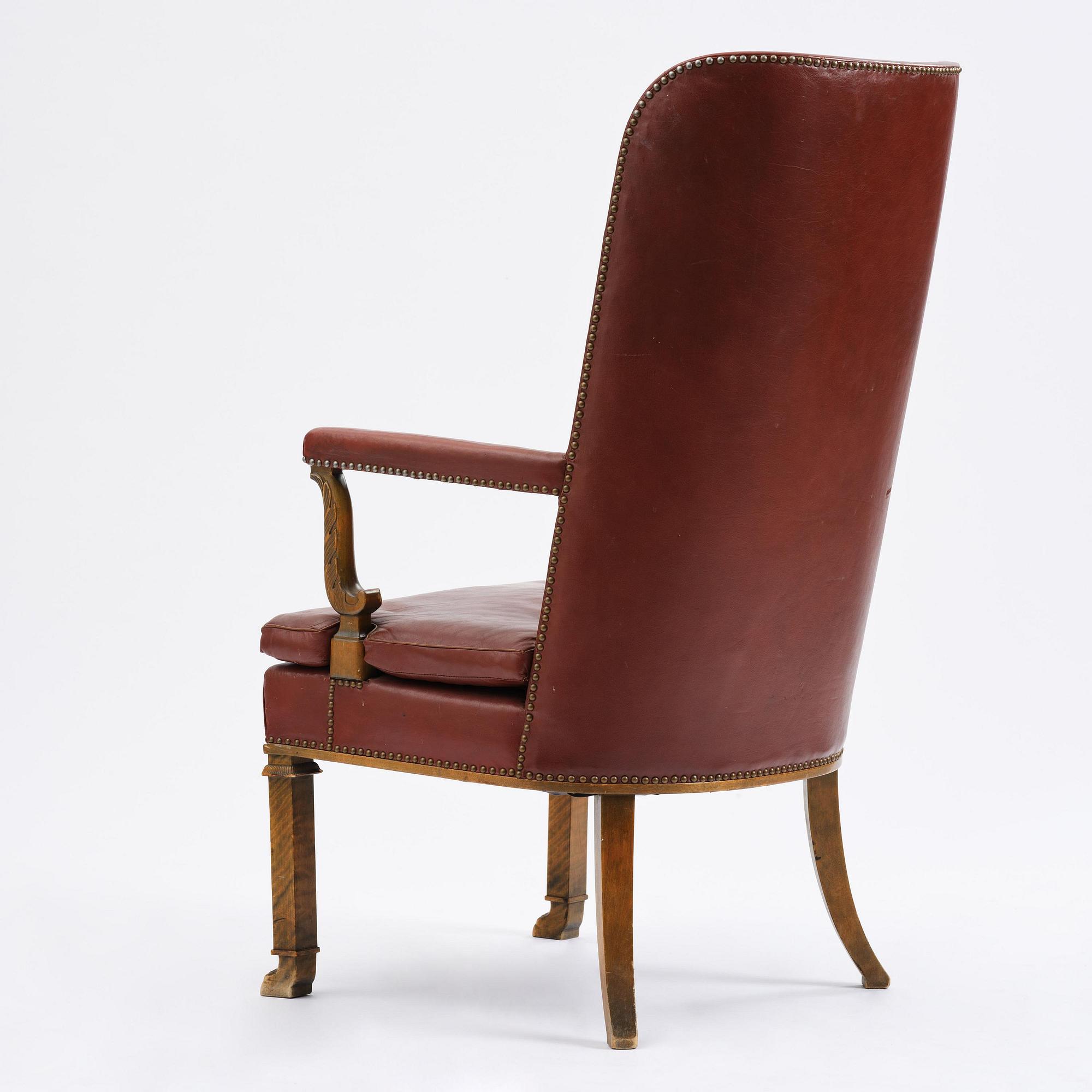 Axel Einar Hjorth, a "Caesar" stained birch and leather armchair, Nordiska Kompaniet, Sweden, 1929.