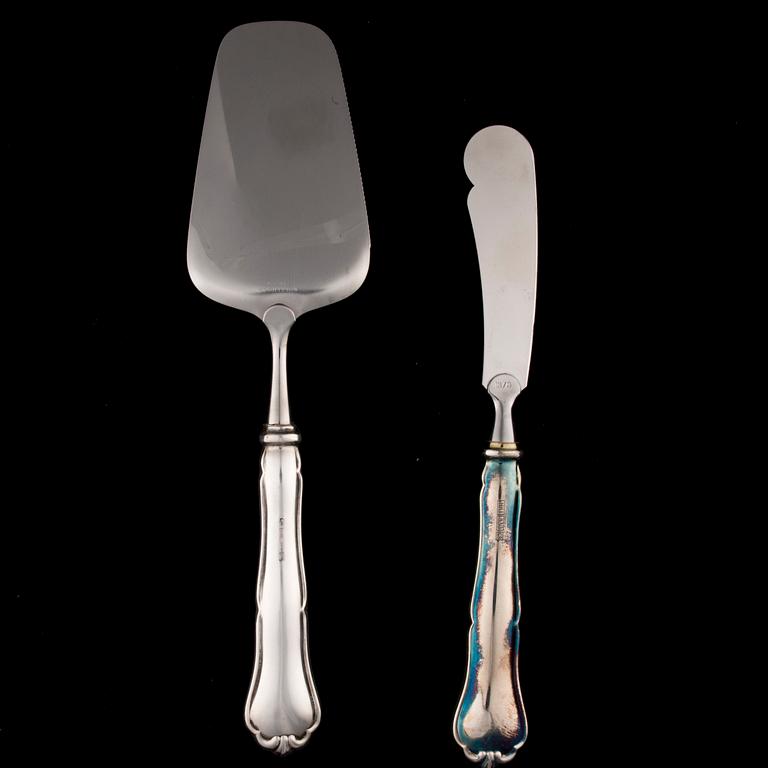 SERVERINGSBESTICK, 8 delar, silver, "Chippendale", bär diverse finska tillverkarstämplar, 1991-2013.