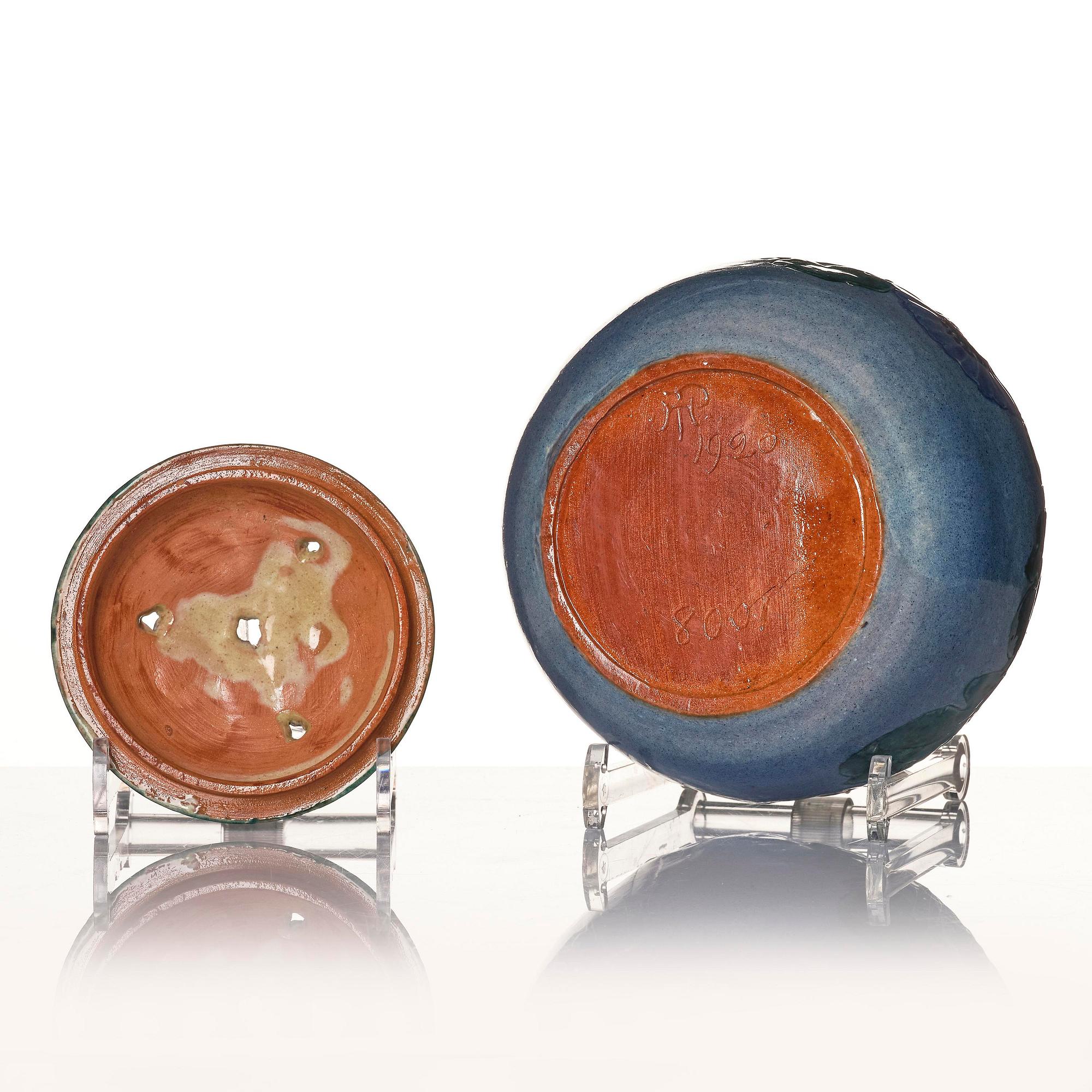 Hilma Persson-Hjelm, a glazed earthenware  art nouveau lidded vase, executed in her own studio, Arvika, 1920, No. 1008.