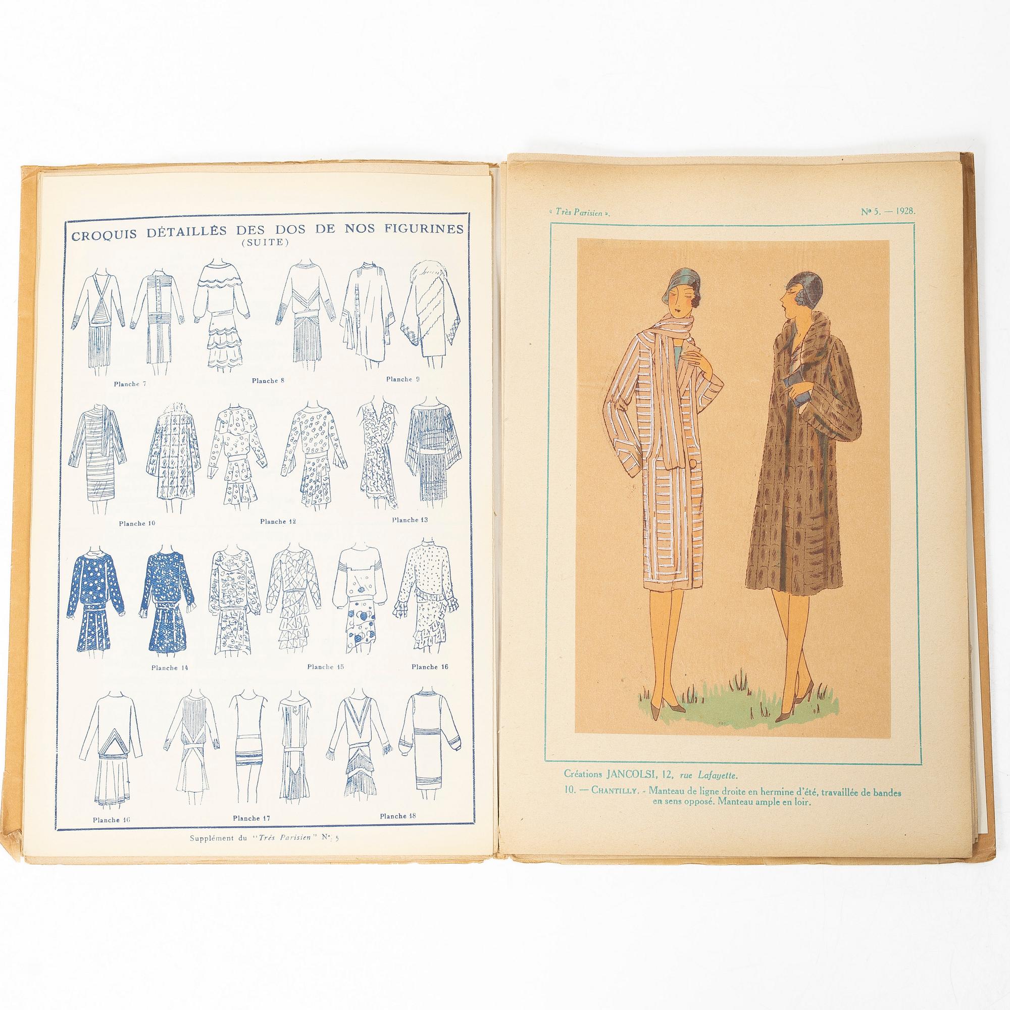 Seven French fashion magazines, 'Trés Parisien', with 123 pochoir fashion plates, Paris, G.-P. Joumard, 1927–31.