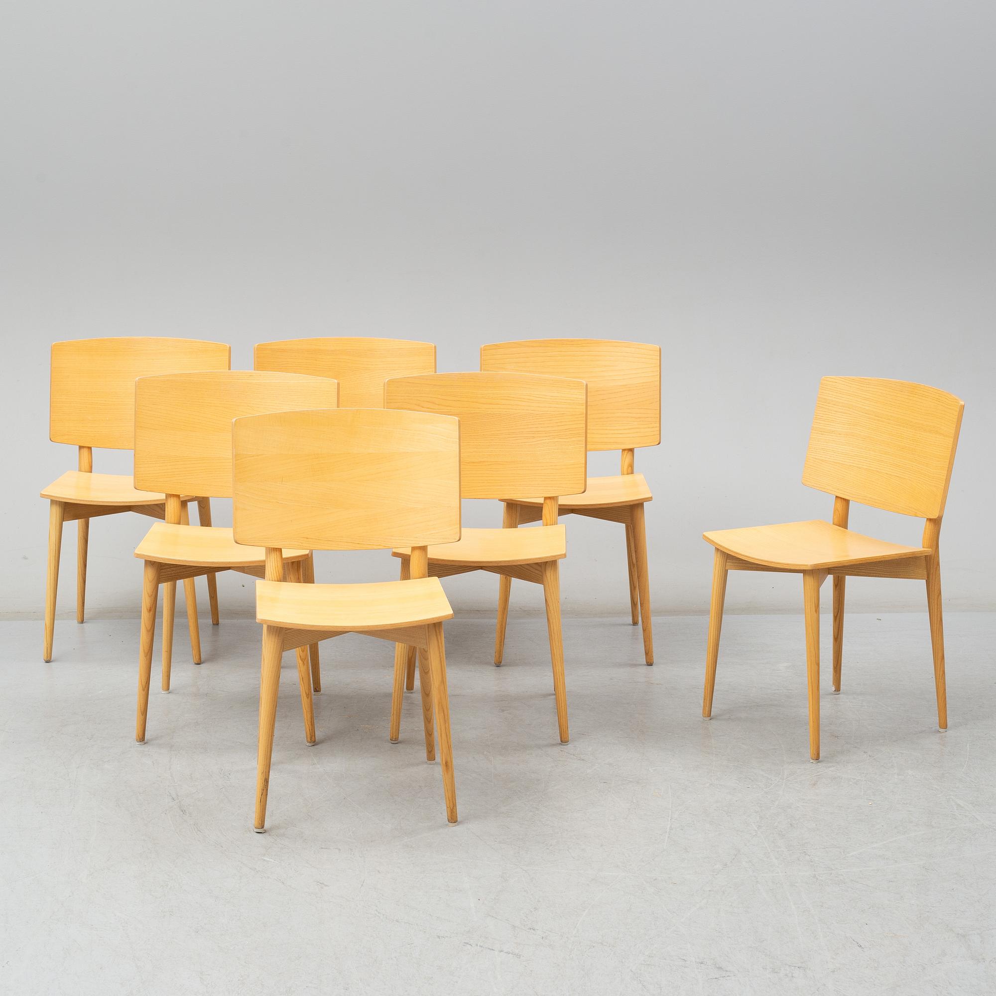 JONAS LINDVALL, STOLAR, 7 st, "Oak", för Skandiform, 2000-tal. Etikettmärkta.
