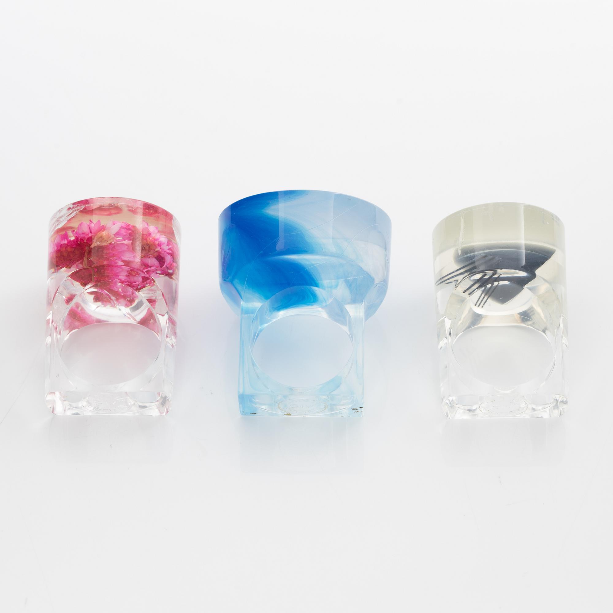 Siv Lagerström, three rings, acrylic plastic, 1970s.