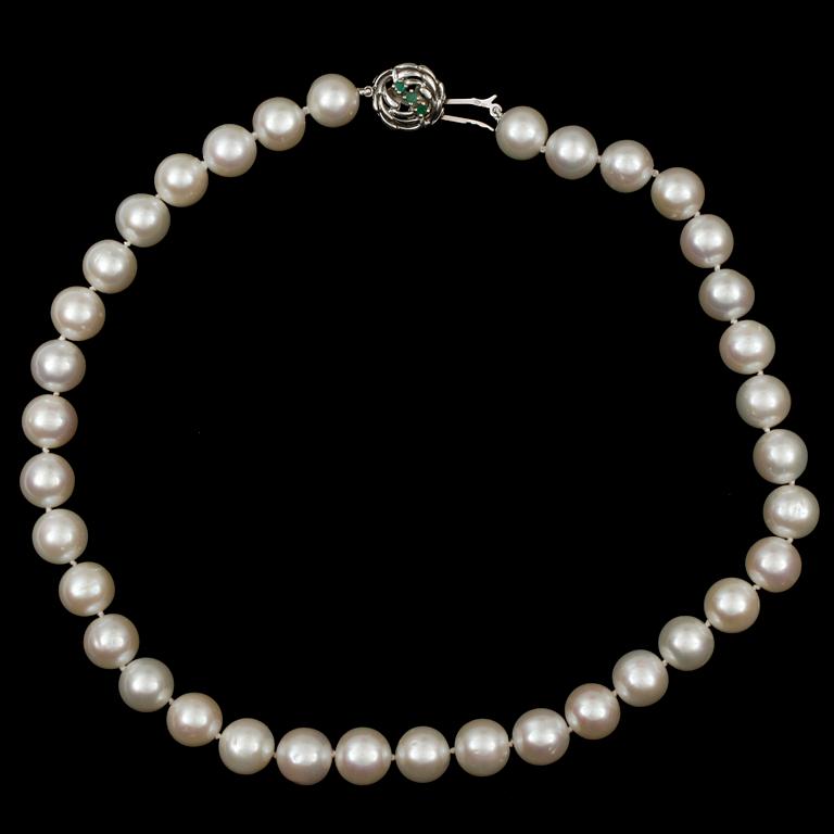 PÄRLCOLLIER, odlade pärlor, med lås i 18 k vitguld.