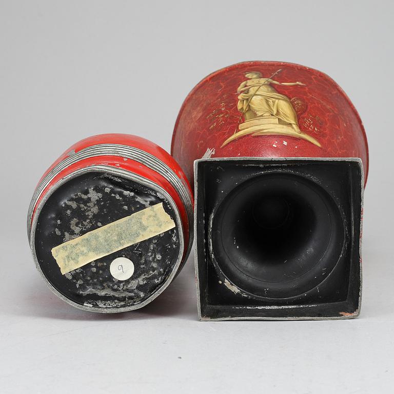 A Biedermeier tobacco jar, and vase, probably Germany, first half of the 19th century.