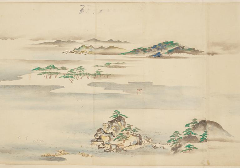 A Japanese Makimomo, ink and colour on paper, Meiji (1868-1912).