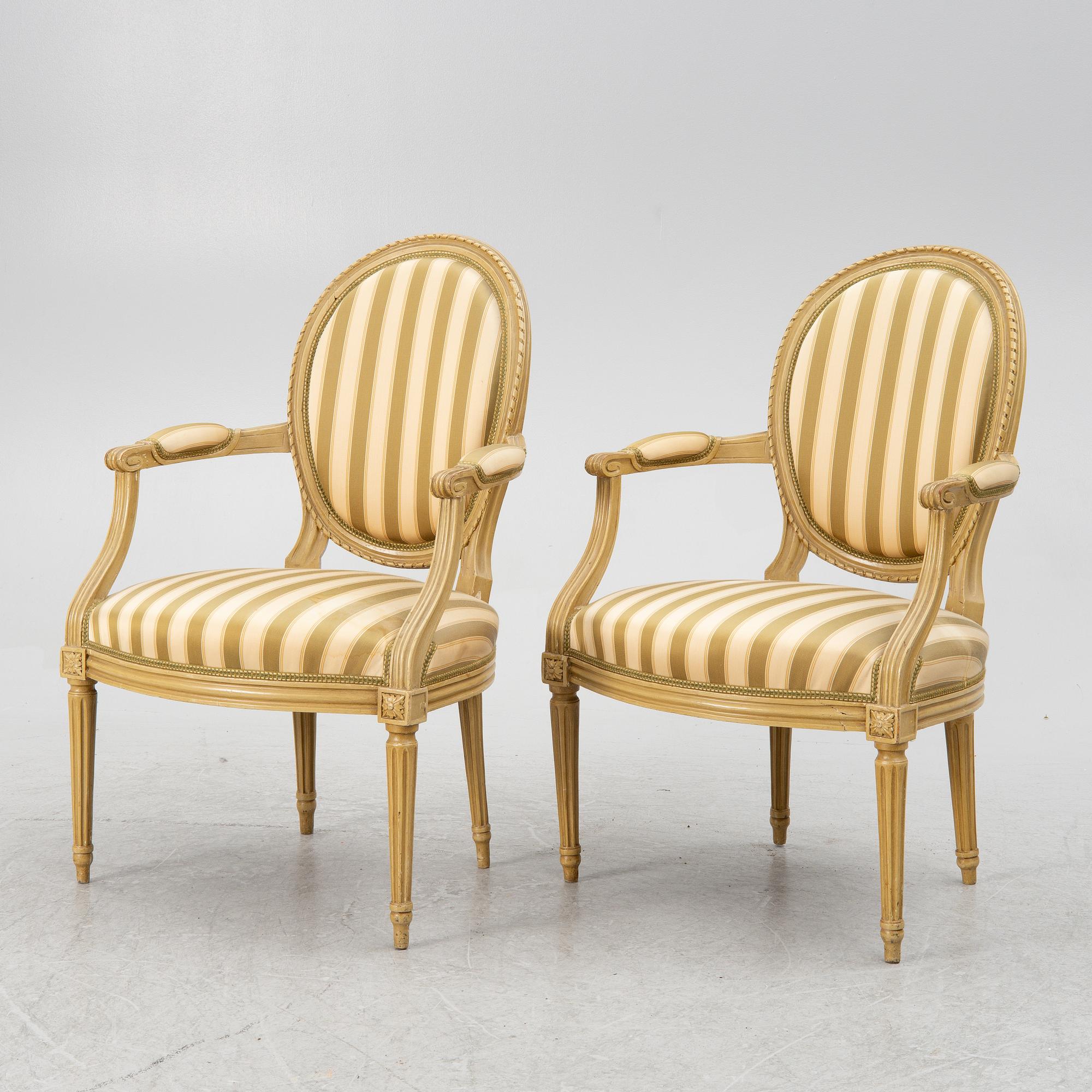 A pair of Gustavian armchairs, Sweden, late 18th century.