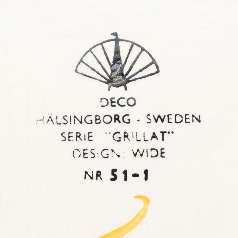 TALLRIKAR, 6 st, flintgods "Grillat" WIDE FÖR DECO HÄLSINGBORG-SWEDEN, 1960-tal.