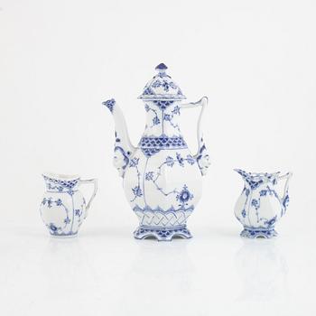 Mocha coffee service, 30 pieces, porcelain, "Musselmalet", full lace and half lace, Royal Copenhagen, Denmark.