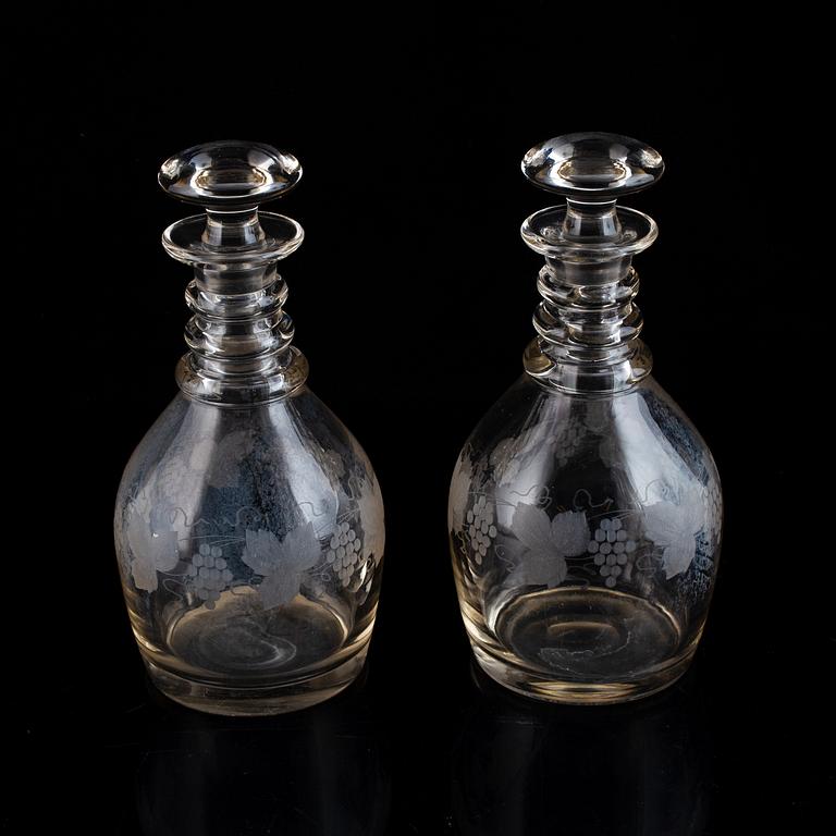 A pair of mid 19th century glass decanters and stoppers.