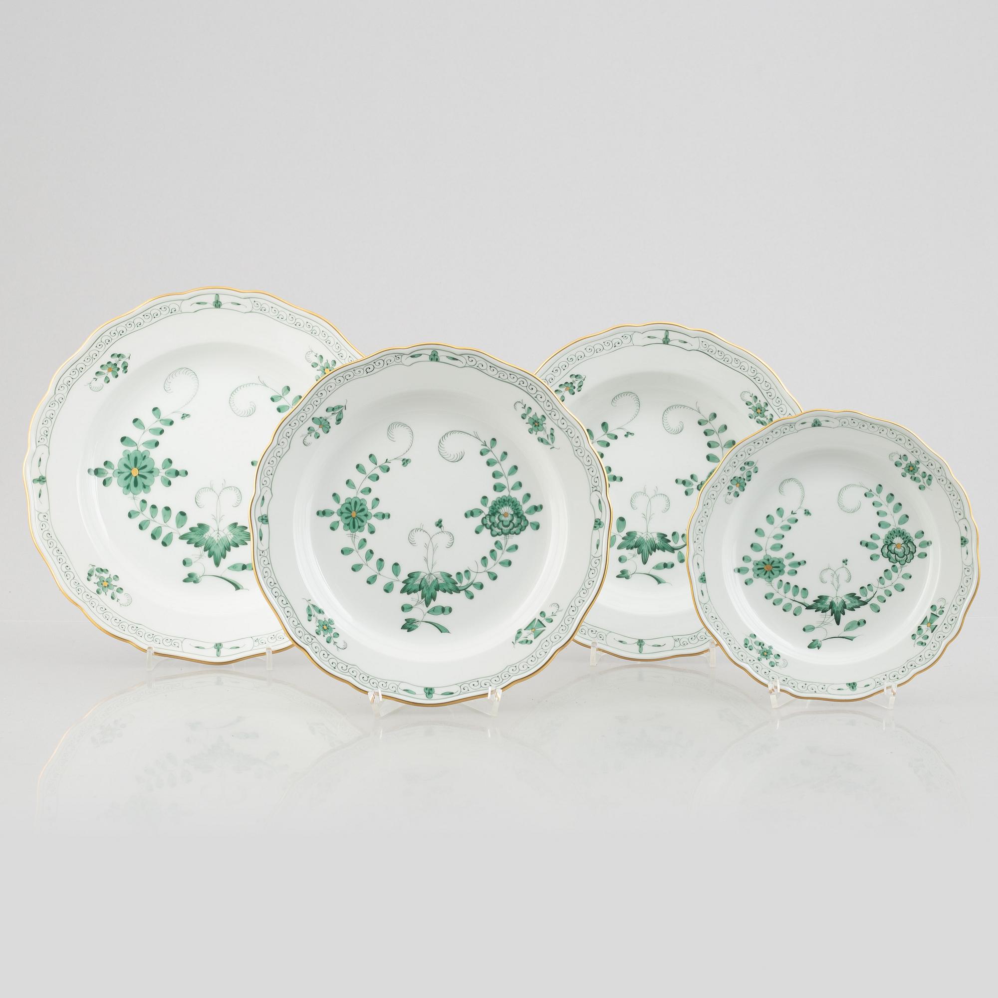 Mat- och kaffeservis, porslin, 44 delar, "Indische Malerei Grün", Meissen, Tyskland.