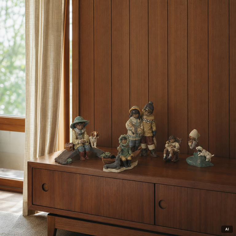 Lladró, five figurines, including "Arctic friends", "Arctic allies", "The old fishing hole", Spain.