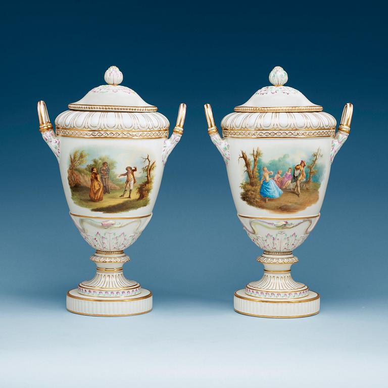 A pair of Berlin KPM jars with covers, circa 1900.
