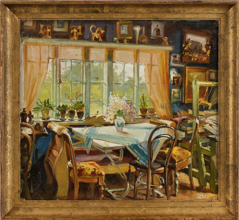 OKÄND KONSTNÄR, olja på duk uppklistrad på pannå. 1800-tal.