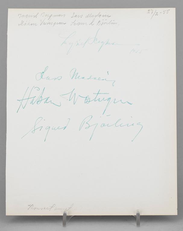 AUTOGRAFER, 14 st, filmstjärnor och musikartister, egenhändiga av bla Ingrid Bergman 1955.