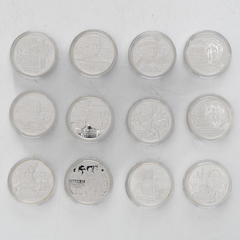 Commemorative coins/jubilee coins, 24 pcs, sterling silver, Kingdom of Sweden, Swedish Mint, Eskilstuna.