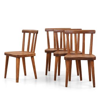 Axel Einar Hjorth, a set of four stained pine "Utö" chairs, Nordiska Kompaniet, Sweden 1930s.