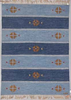 A RUG, "Falsterbo blue", flat weave,  ca 234,5 x 171 cm, it has a signature.