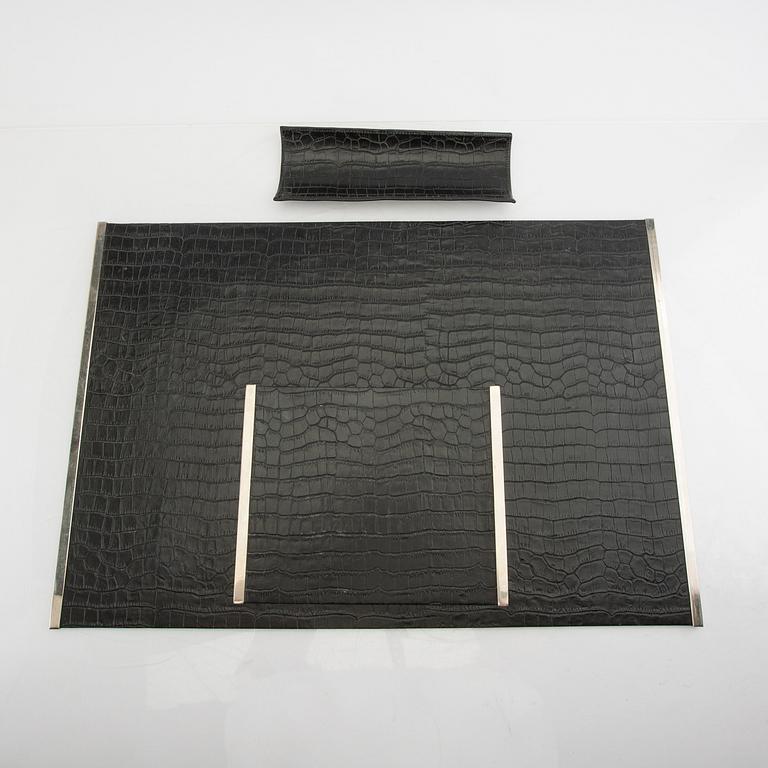 Armani Casa a three pcs leather desk set.