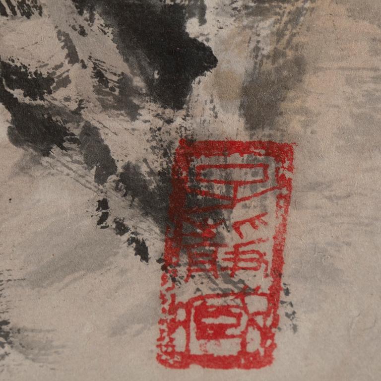 A Chinese painting, ink and colour on paper. Signed Deng Yixia, 20th century.