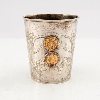 Lars Björn(sen), silver goblet, Kristiansand Norway, active 1757-1795(97), with five inset gold coins.